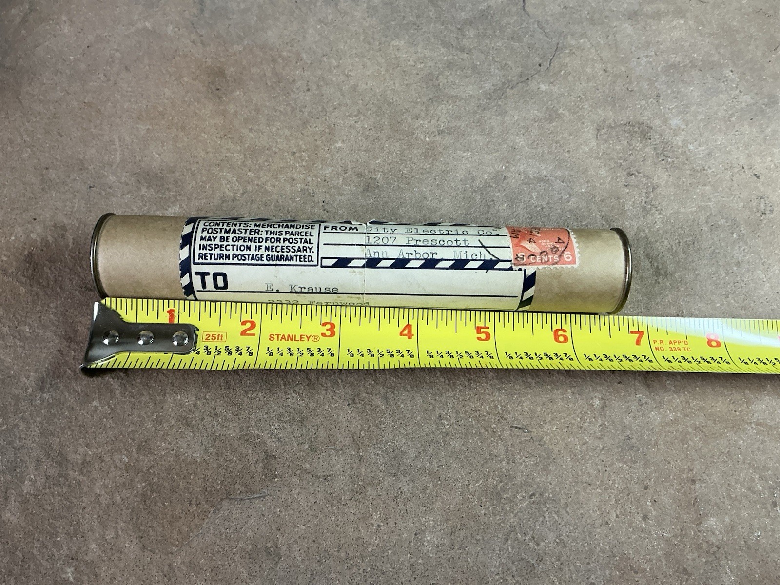Vtg Ad Mechanical Pencil 8 Ball Cap, City Electric Ann Arbor Old Mail Tube 6¢