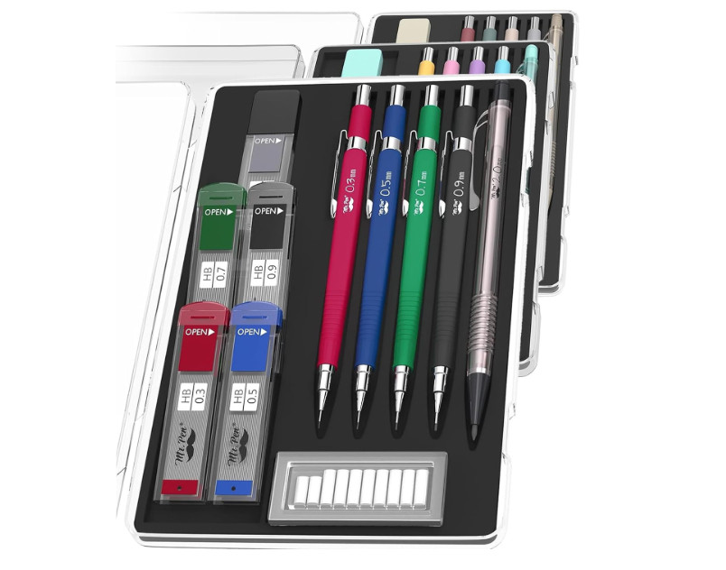 Mr. Pen Mechanical Pencil Set with Lead and Eraser Refills, 5 Sizes……..