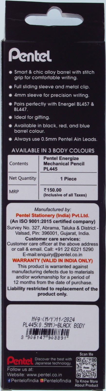 Pentel PL445 EnerGize Metal Lite (India) – in Original Retail Packaging