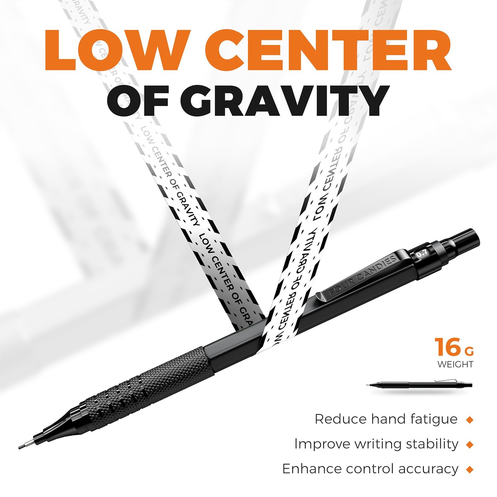 4PCS Metal Mechanical Pencil Set, 0.5mm+0.7mm, Storage Case, Black＆Silver