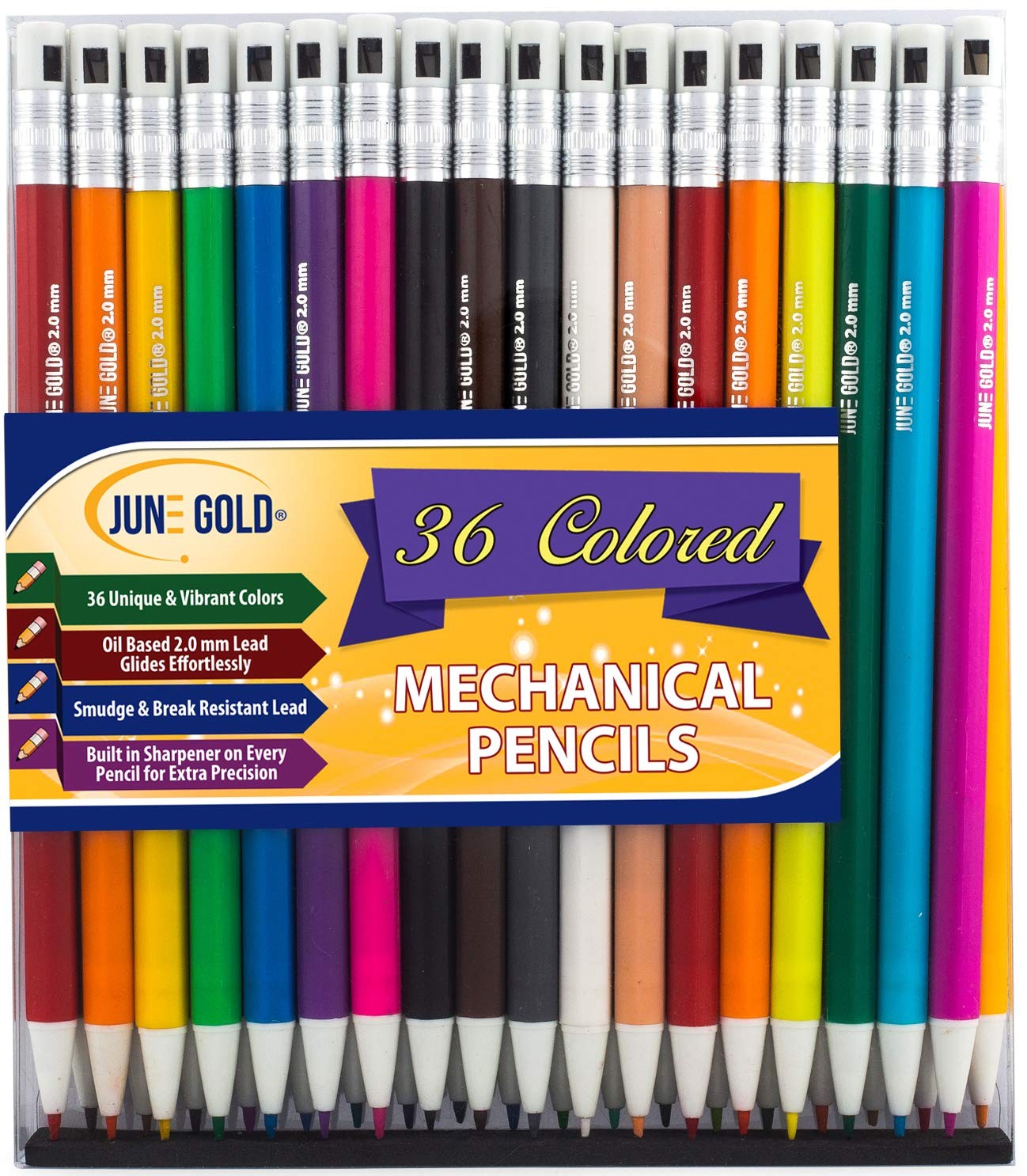 36 Assorted Colored 2.0 Mm Mechanical Pencils with 36 Unique Color Leads, Color