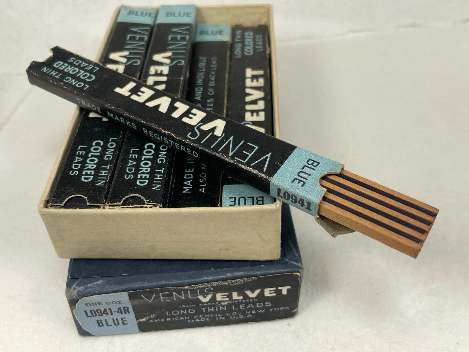 Vintage nos VELVET Mech. Pencil Leads ~ 4″ BLUE .046 1.18mm ~ $5 ship +Free