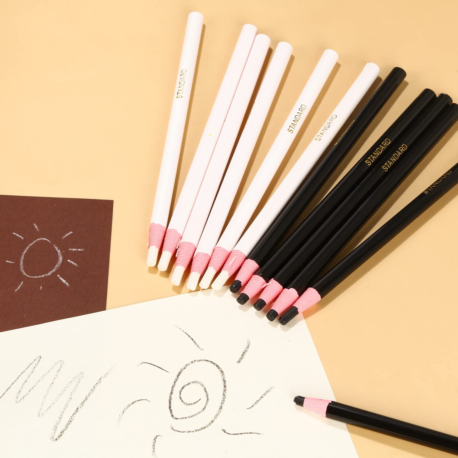 Sabary 24 Pcs Peel off China Marker Pencils Grease Wax Drawing Black,White