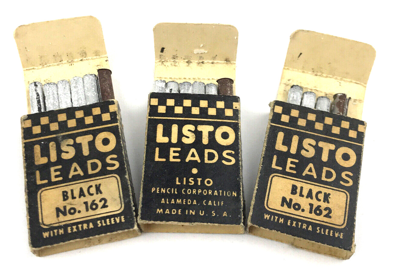 Vintage Listo Pencil Corp Replacement Leads Black No 162 Lot of 3 Boxes USA
