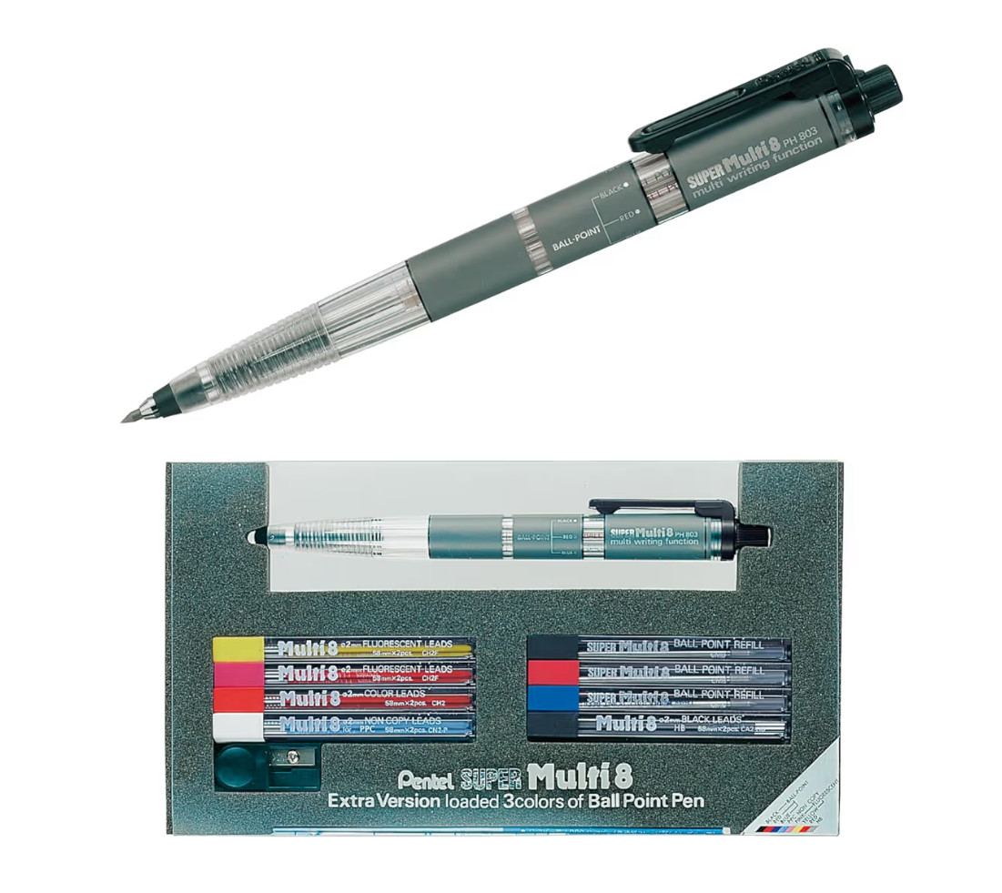 Pentel Super Multi 8 PH803ST Pen Set 8-in-1 Ballpoint & Lead + Refills Japan