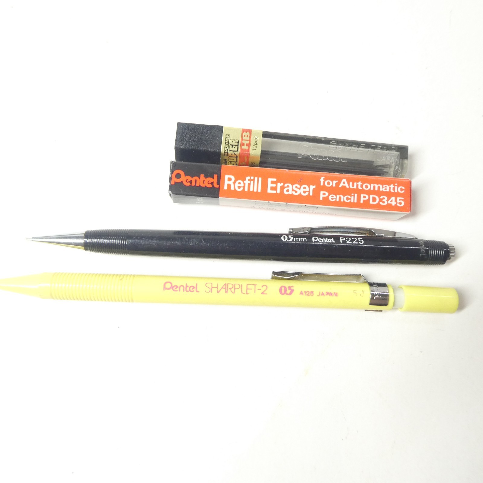 Pentel Pencil Lot 0.5mm P-225 Black & Sharplet-2 A125 Yellow Vintage Japan