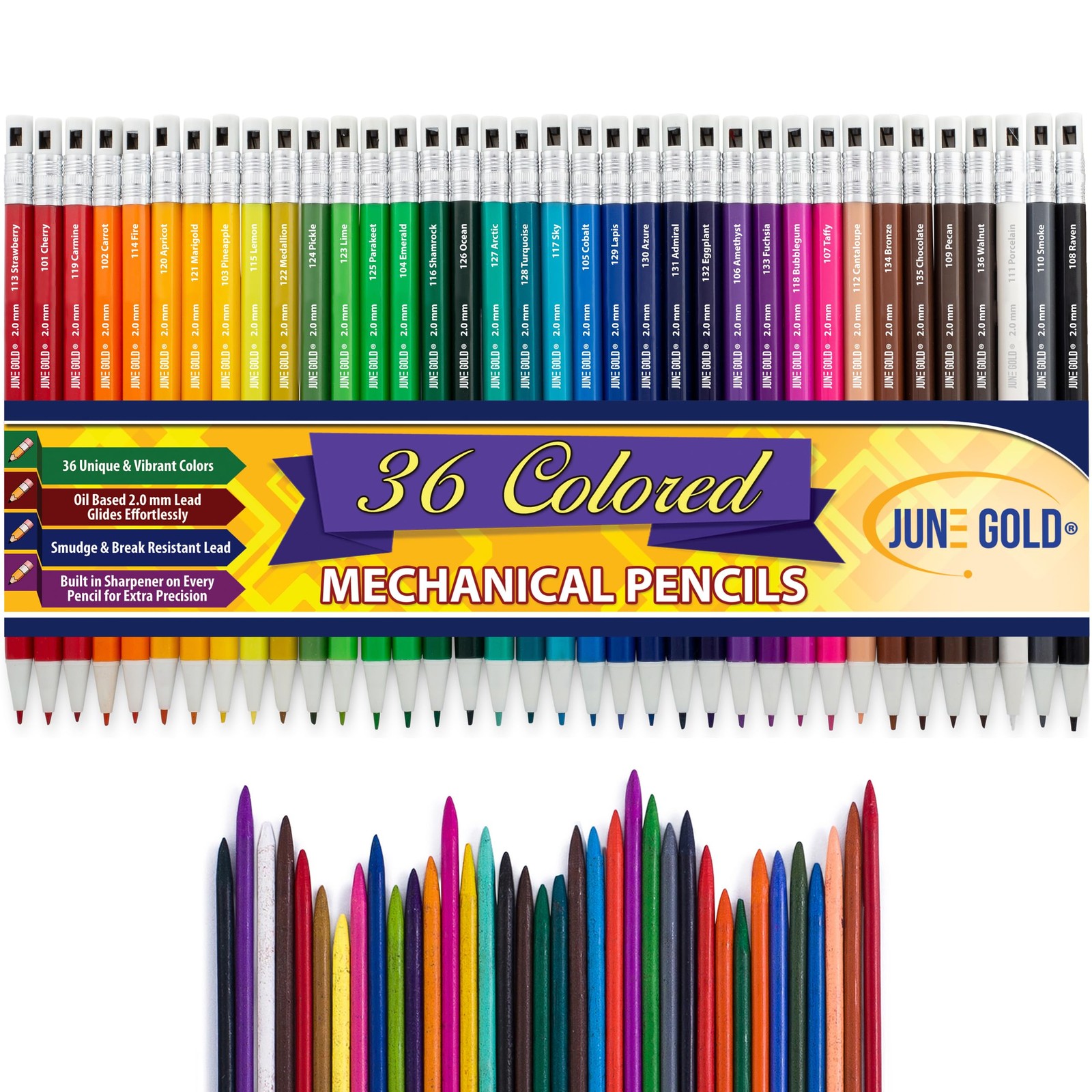 June Gold 36 Assorted Colored 2.0 mm 1 Count (Pack of 36), 36 Unique Colors