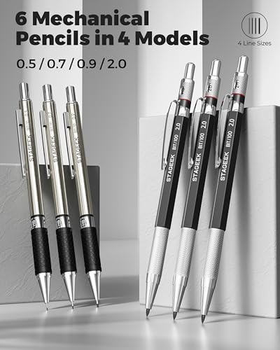 30-Count Mechanical Pencil Set with Leather Bag, 0.5/0.7/0.9MM + 2MM Sketch Penc