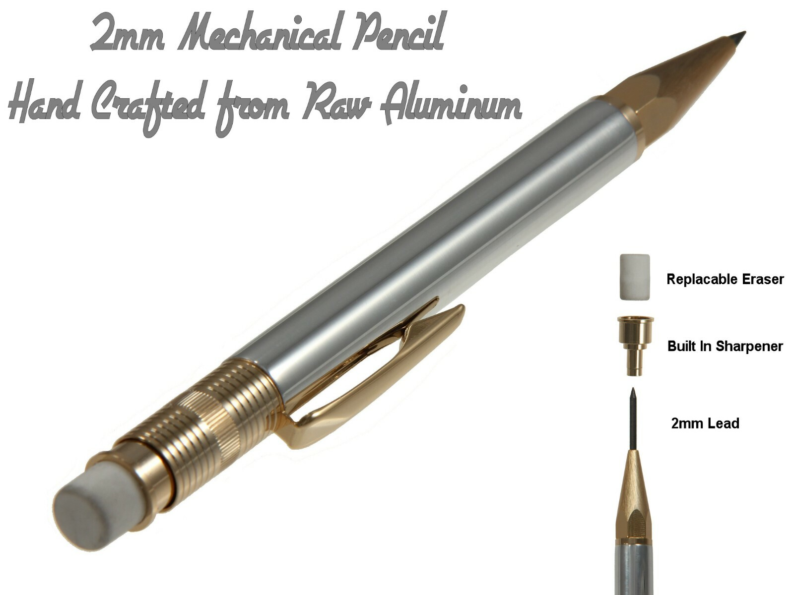 Handcrafted 2mm 24ct. Gold Throw Back Series Pencil with a Aluminum Body / #192