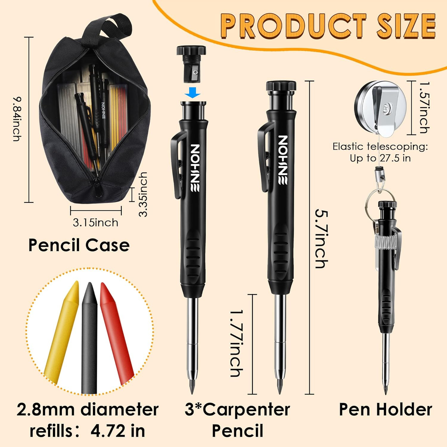 41-Piece Mechanical Carpenter Pencil Set with Sharpener & Refills in Canvas Case
