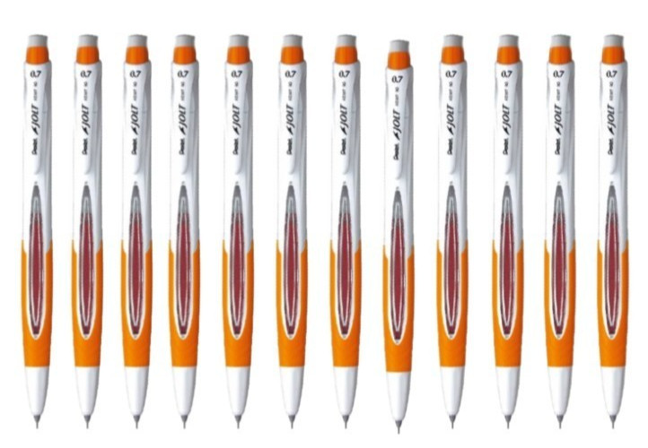 NEW Pentel 12-Pack Jolt 0.7mm Automatic Mechanical Pencils ORANGE Grip AS307-FX
