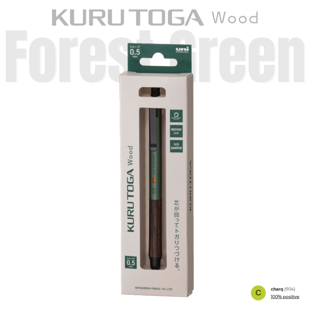 Mitsubishi Pencil Kuru Toga Wood Forest Green 0.5mm Mechanical Pencil -NEW-