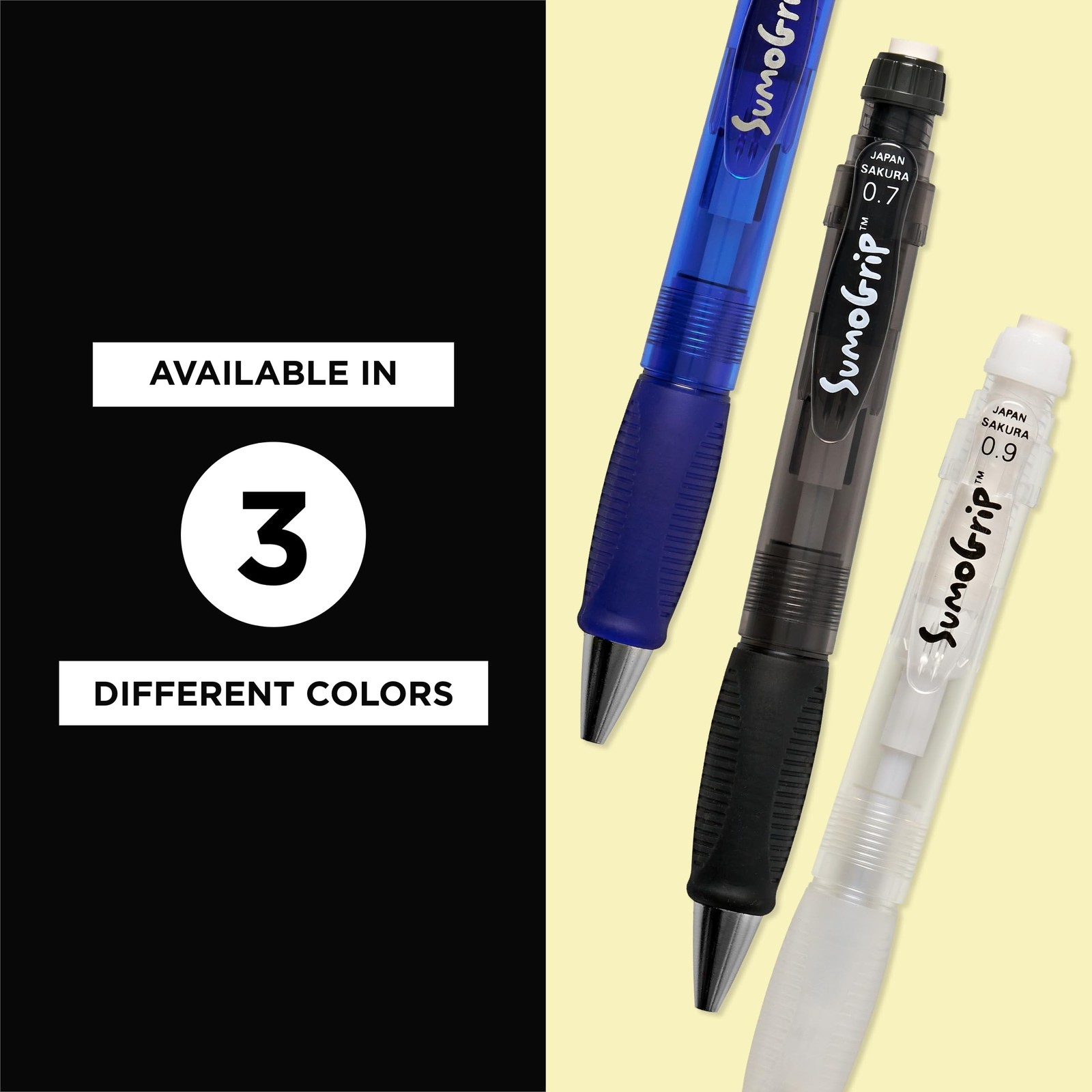 SAKURA SumoGrip Pencil with Comfort Grip – 0.7 mm 1 Count (Pack of 3), Grey