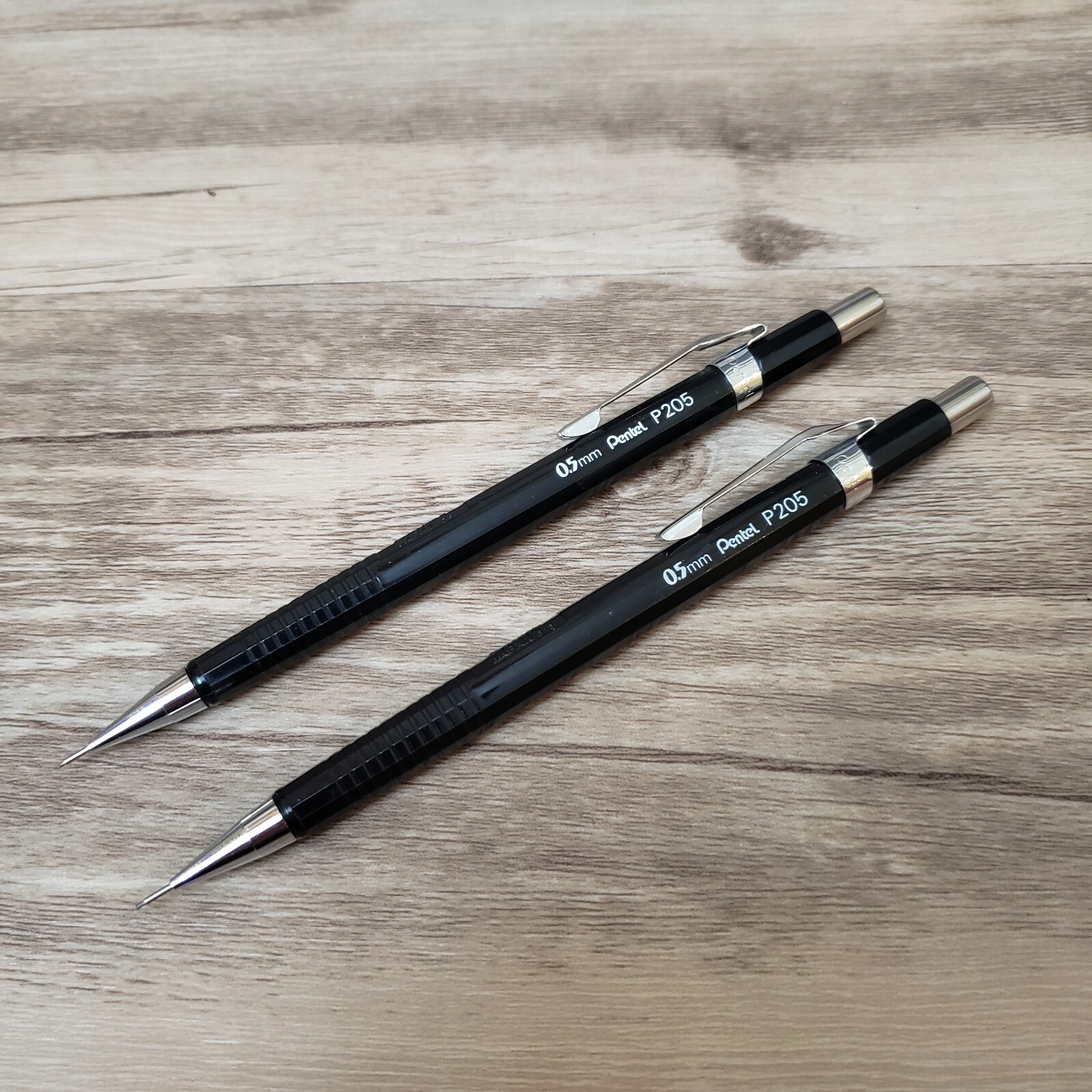 2 Vintage PENTEL P205 Mechanical Pencils Plastic & Chrome 0.5mm Japan