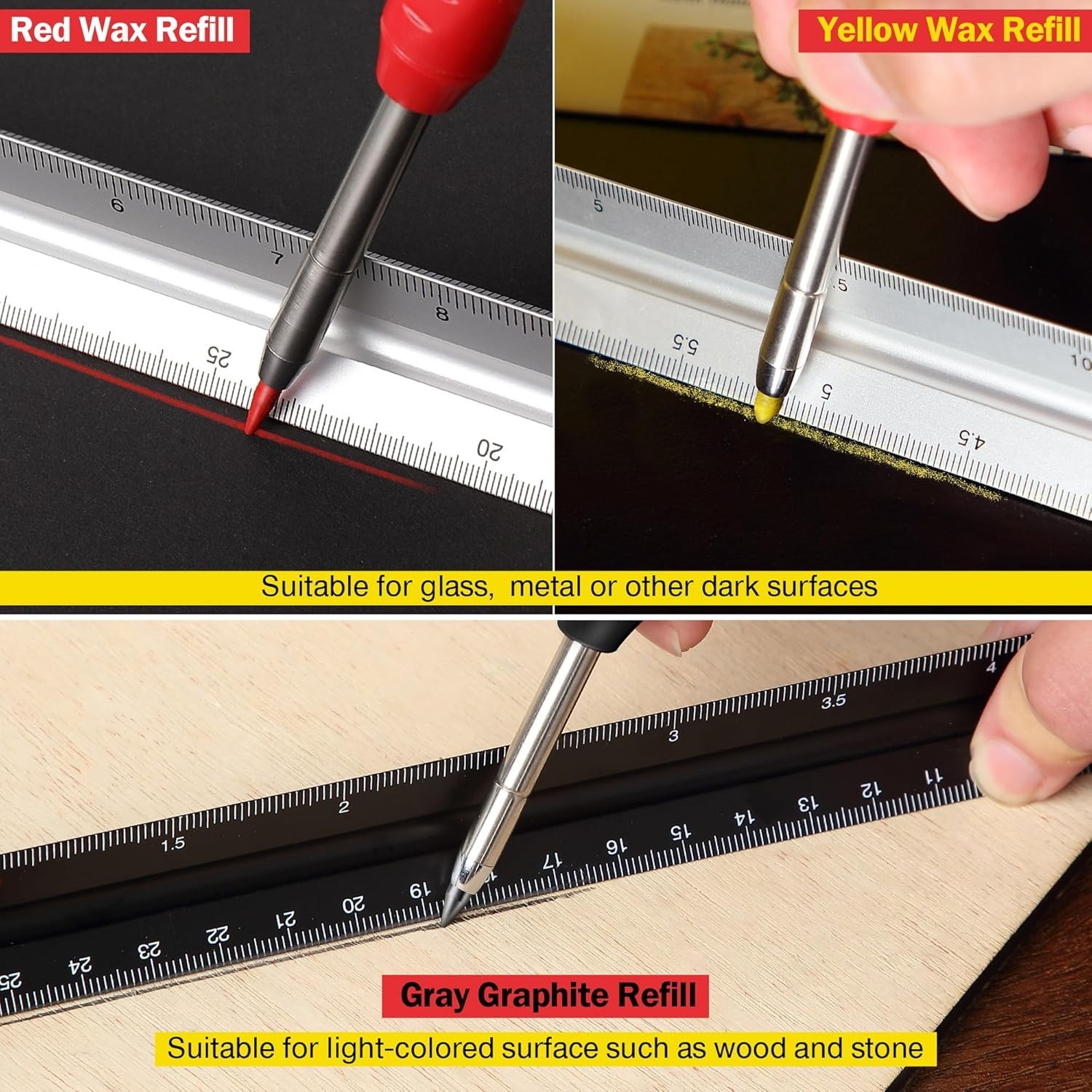 2 Pack Solid Carpenter Pencil with 14 Refill, Long Nosed Deep Hole Mechanical…