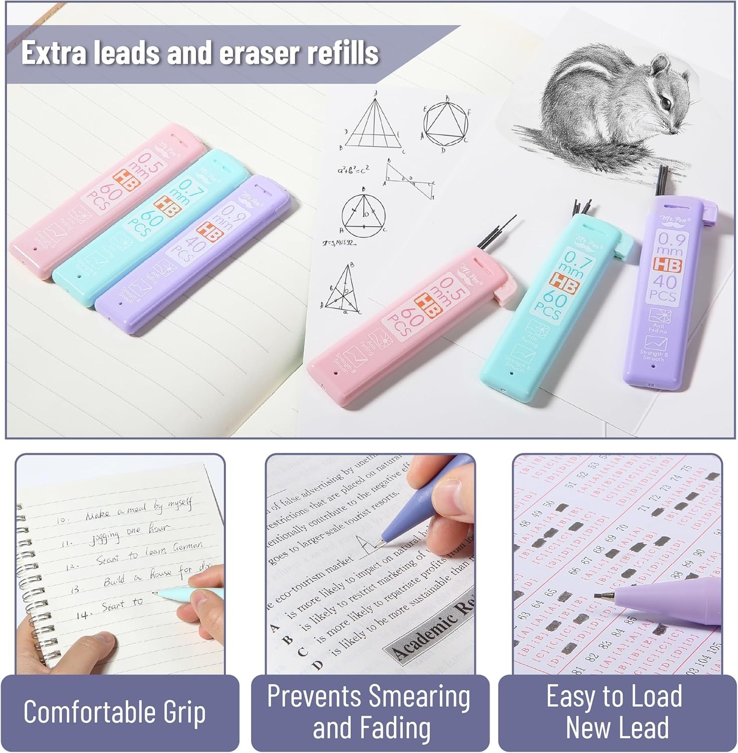 Mr. Pen- Pastel Mechanical Pencil Set 0.5 0.7 & 0.9Mm with Lead Refills & Eraser