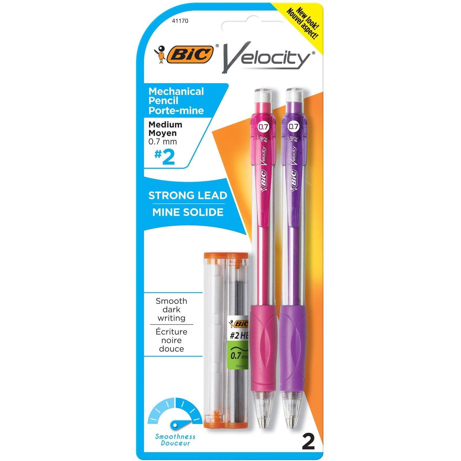 BIC Velocity No2 Mechanical Pencils 0.7mm Medium Point 2 Count Pack with Erasers