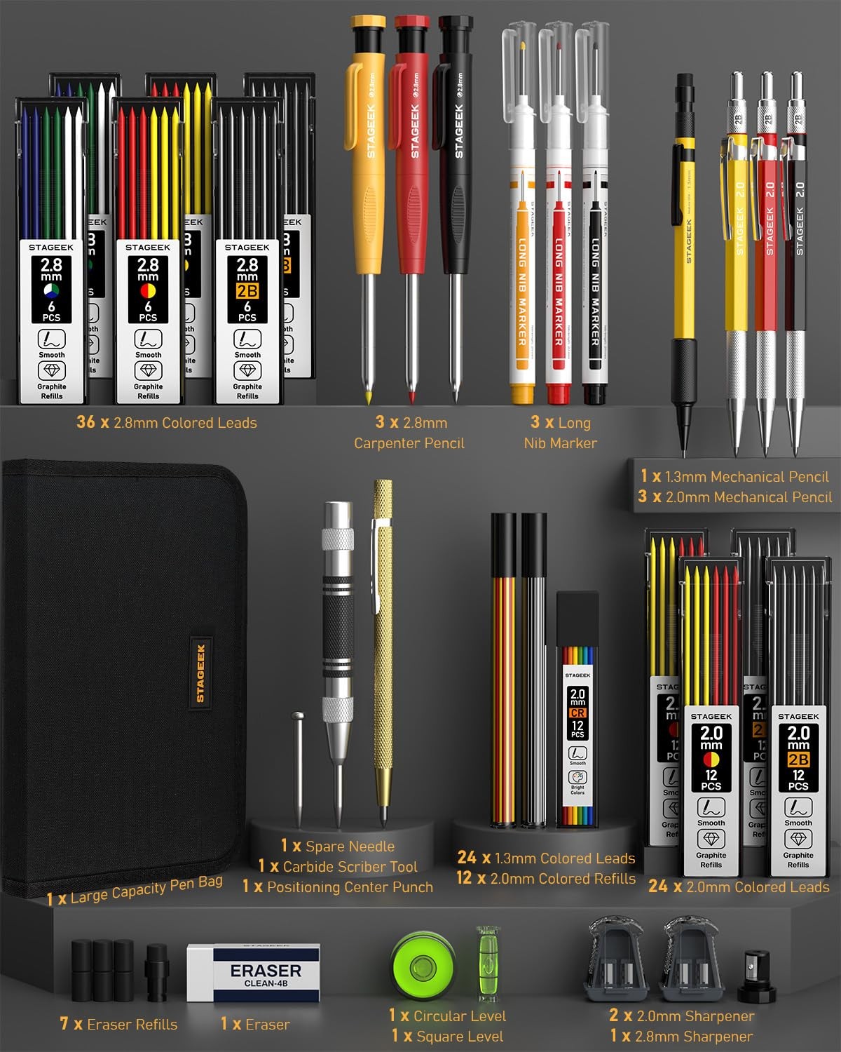 STAGEEK 34 Pack Carpenter Pencil Set with Sharpener, Mechanical Carpenter Pen…