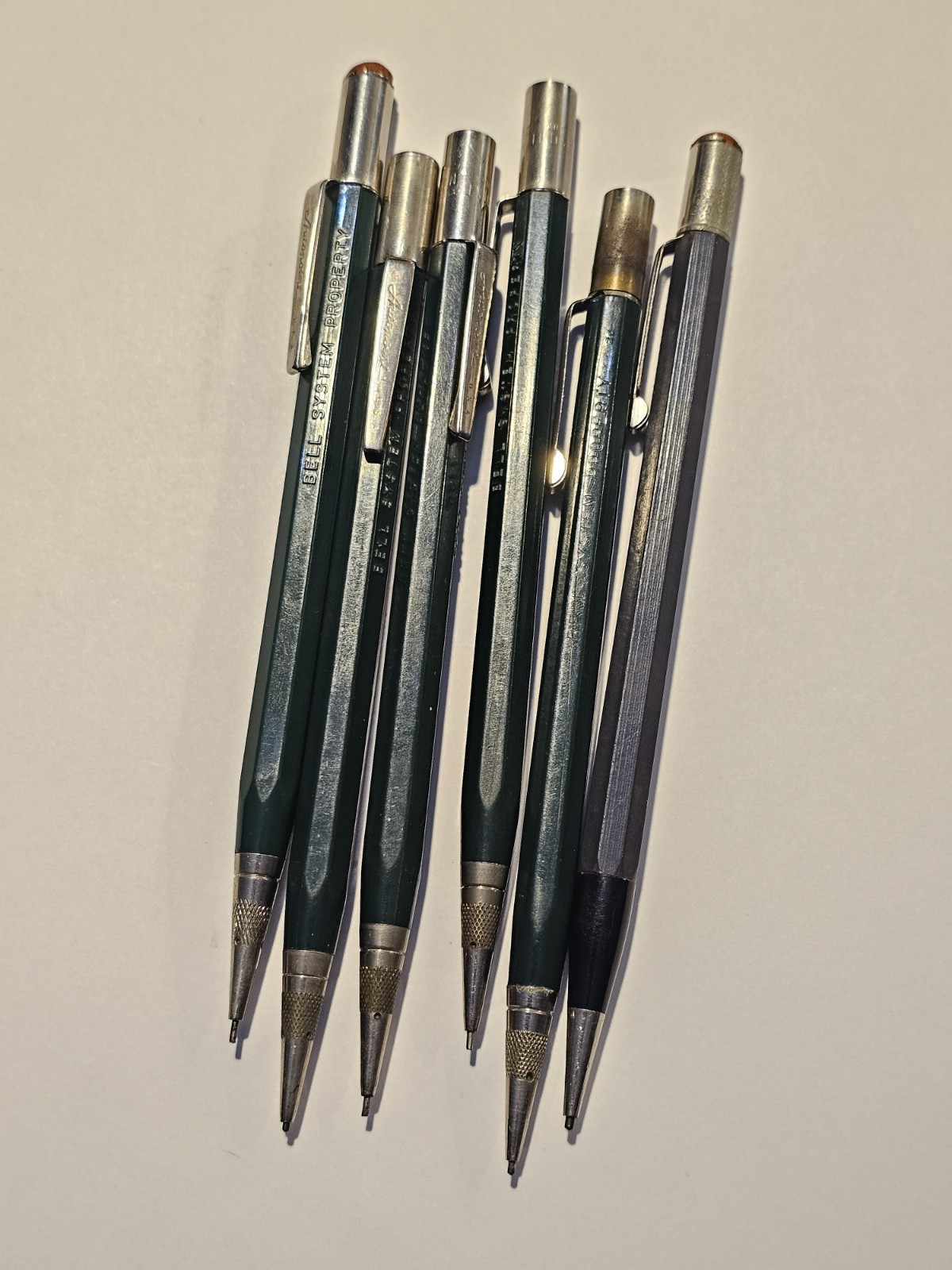 Vintage Green Durolite Bell System Property Mechanical Pencils Lot Of 6