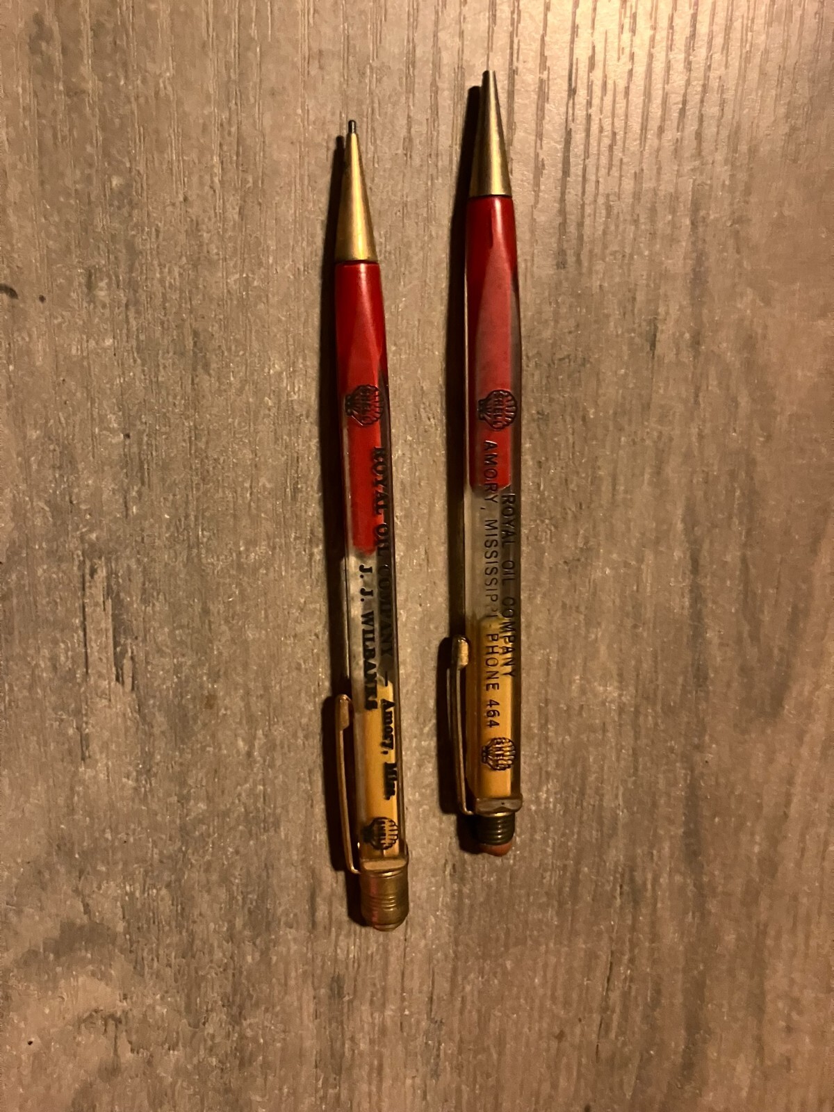 2 VTG ADVERTISING MECHANICAL PENCIL Square Shell Oil Amory Mississippi