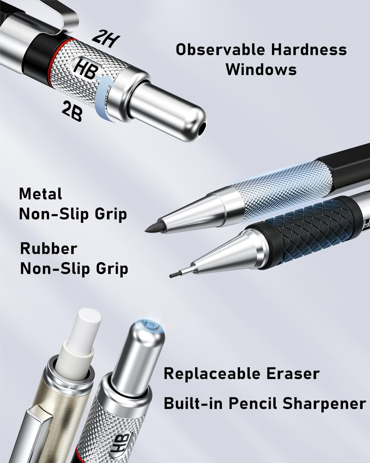 25PCS Art Mechanical Pencil Set with Case, 3PCS Metal Artist Lead Pencil 0.5, 0.