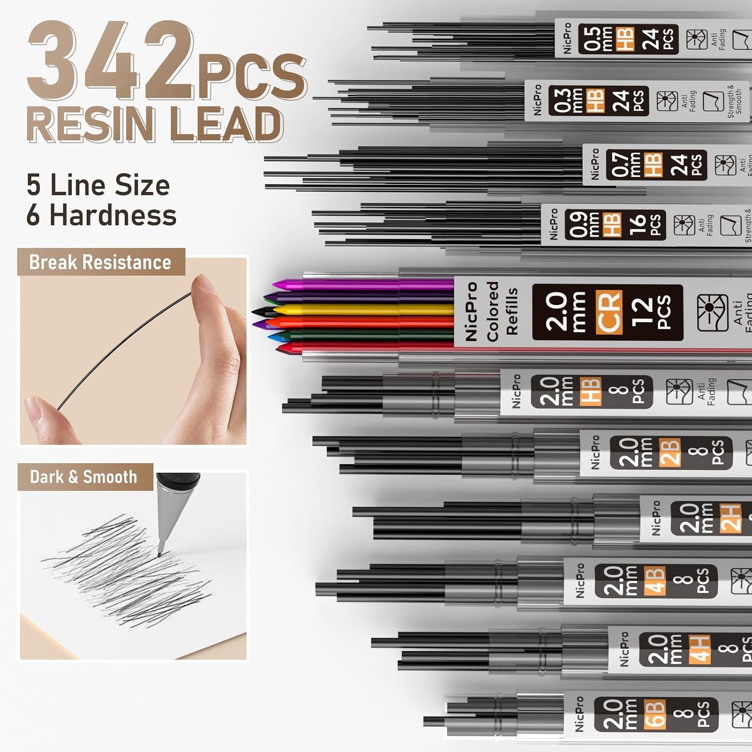 Gold Art Mechanical Pencil Set 37PCS 0.3/0.5/0.7/0.9/2.0mm Gold Pencils