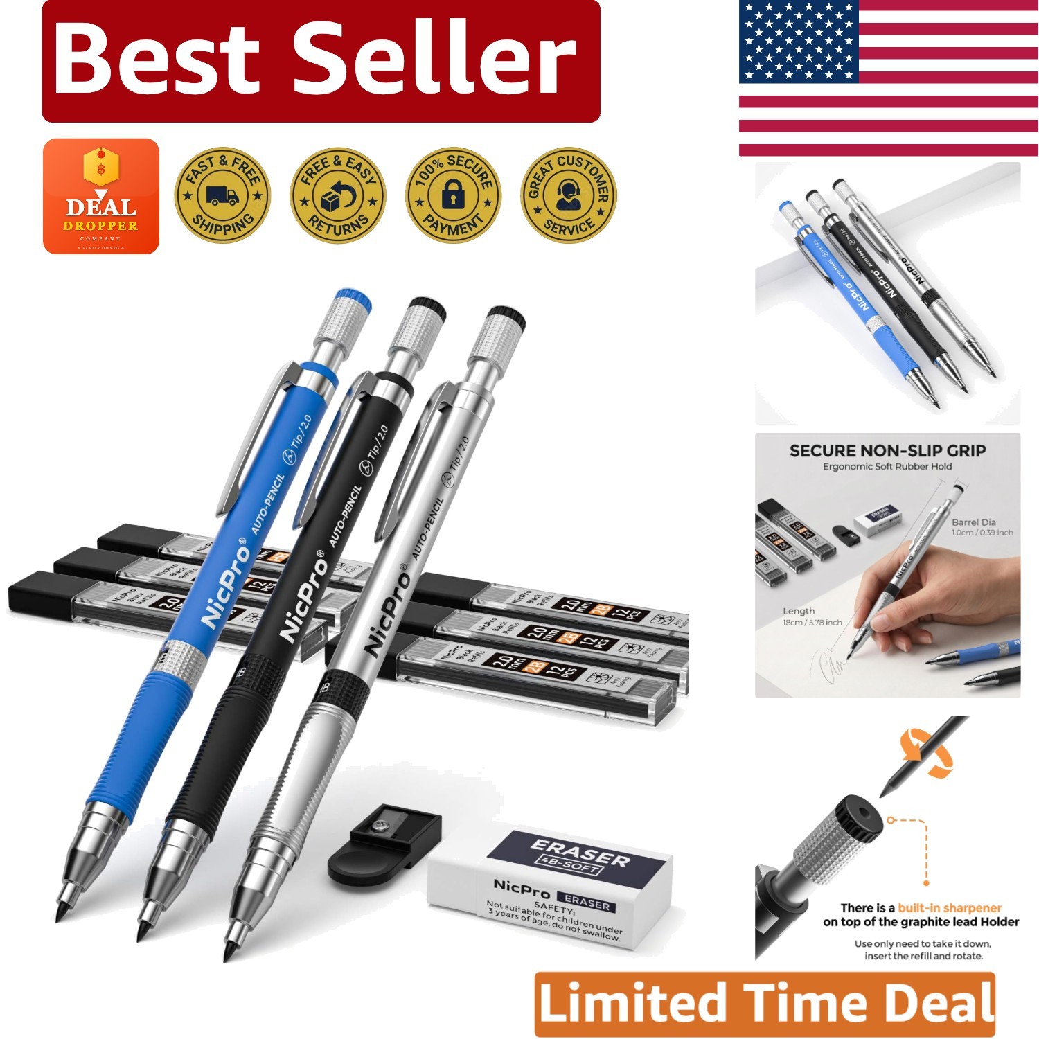 Complete 11-Piece Mechanical Pencil Set: Perfect for Writing, Drawing & Drafting