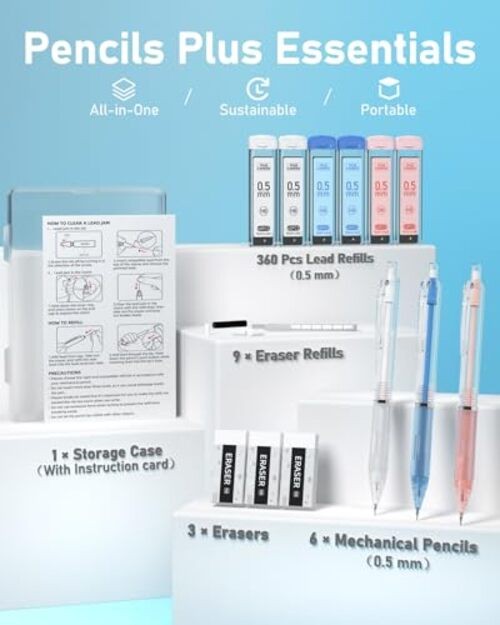 Mechanical Pencil Set with Case, 3PCS Aesthetic 3 Count (Pack of 1) 0.5mm