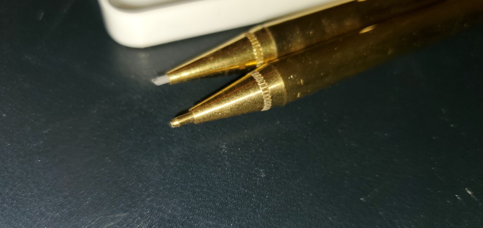 Vintage Goldtone Gold Pen Pencil Set with Blue Rhinestone Case Small 3″ MCM