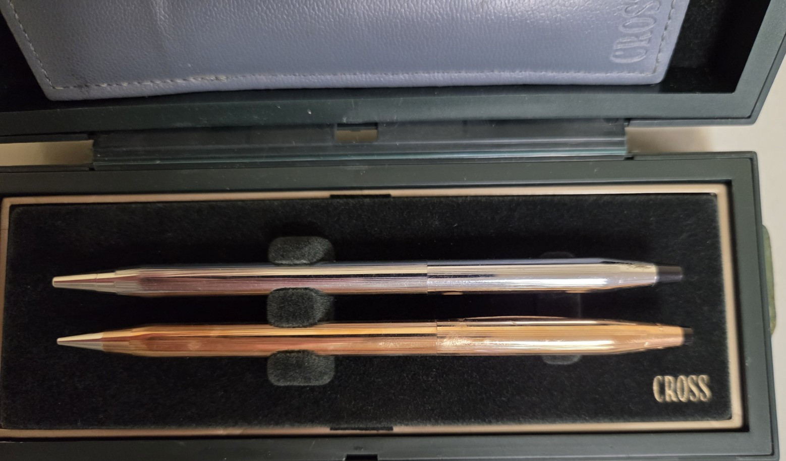Vintage Cross Classic Century 14K Gold Pencil, Chrome Ballpoint Pen W/ Case, Box