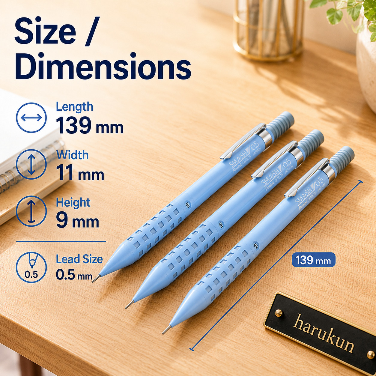 Pentel Smash Q1005-20A Serenity Blue 0.5mm Mechanical Pencil 3pcs Set