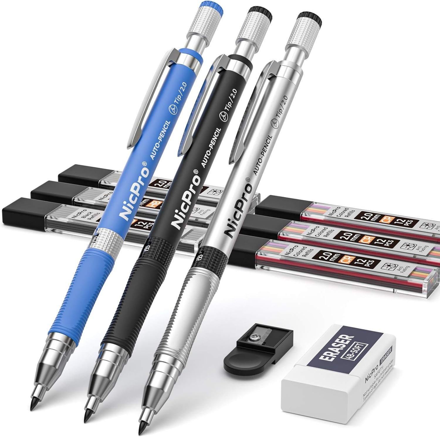 11 Pieces Colors 2mm Mechanical Pencil Set, 3 PCS Carpenter Drafting Pencil 2…
