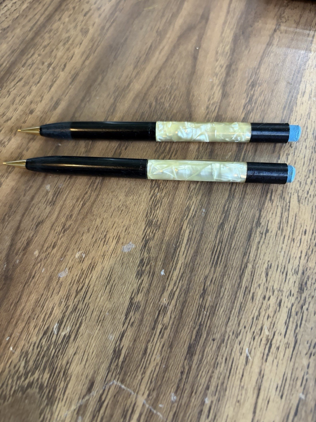 Vintage Pair Mechanical Pencil Sheaffer’s Black Gold and Silver MOP