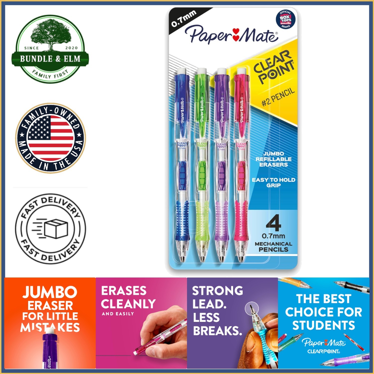 Mechanical Pencils with Colorful Barrels and Jumbo Erasers for Kids and Teens