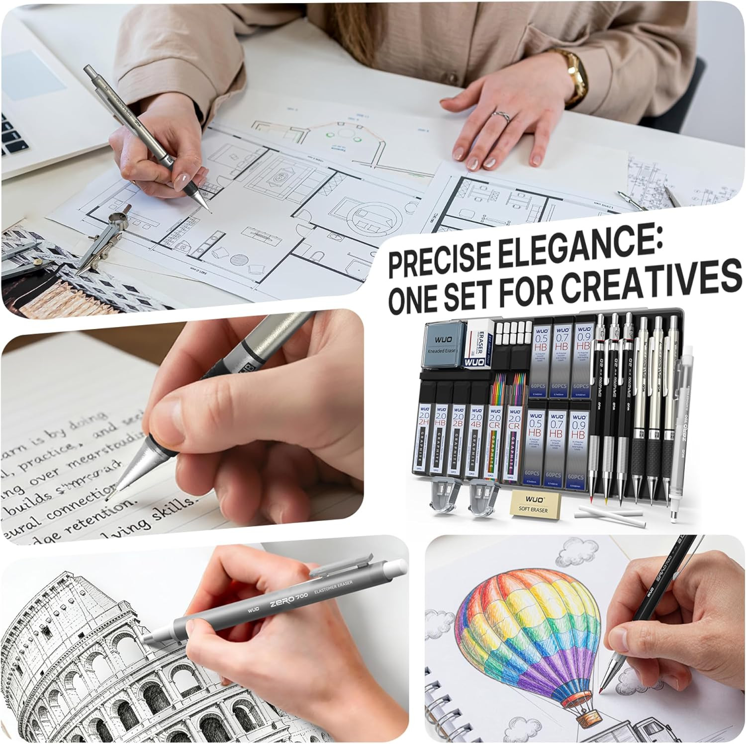 36PCS Mechanical Pencil Set with Case, Metal Drafting Pencil 0.5, 0.7, 0.9Mm & 3