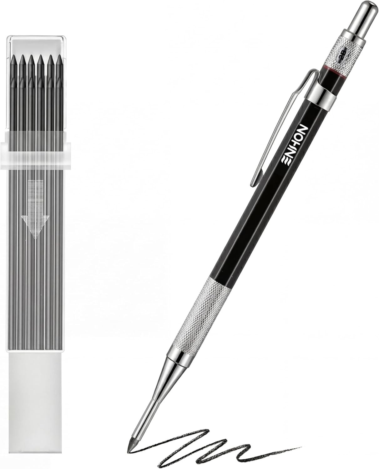 2mm Mechanical Carpenter Pencil Set, Woodworking Marking Tool, Black, 12 Refills