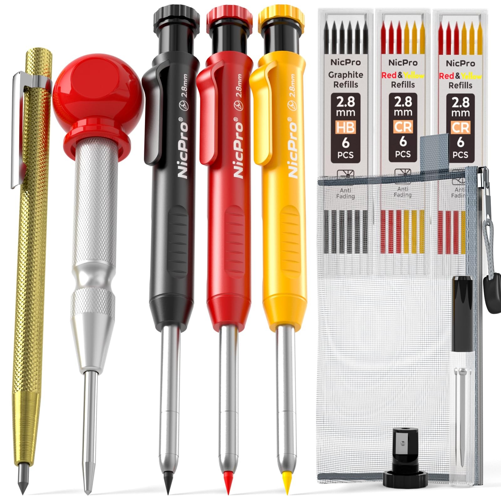 Nicpro 10 Pack Carpenter Pencils Mechanical, Construction Set 1, Black,Yellow
