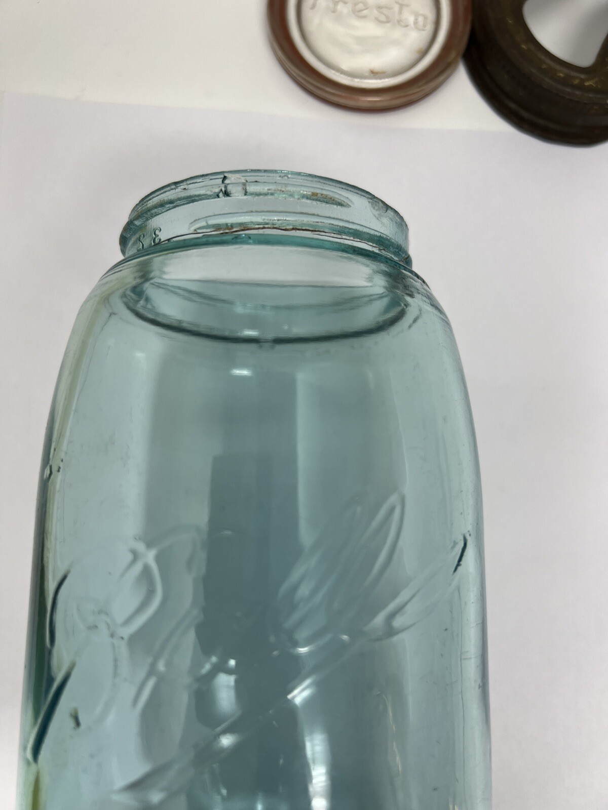 Antique Rare Fruit Jar Qt. Ball Mason Air Bubbles Blue