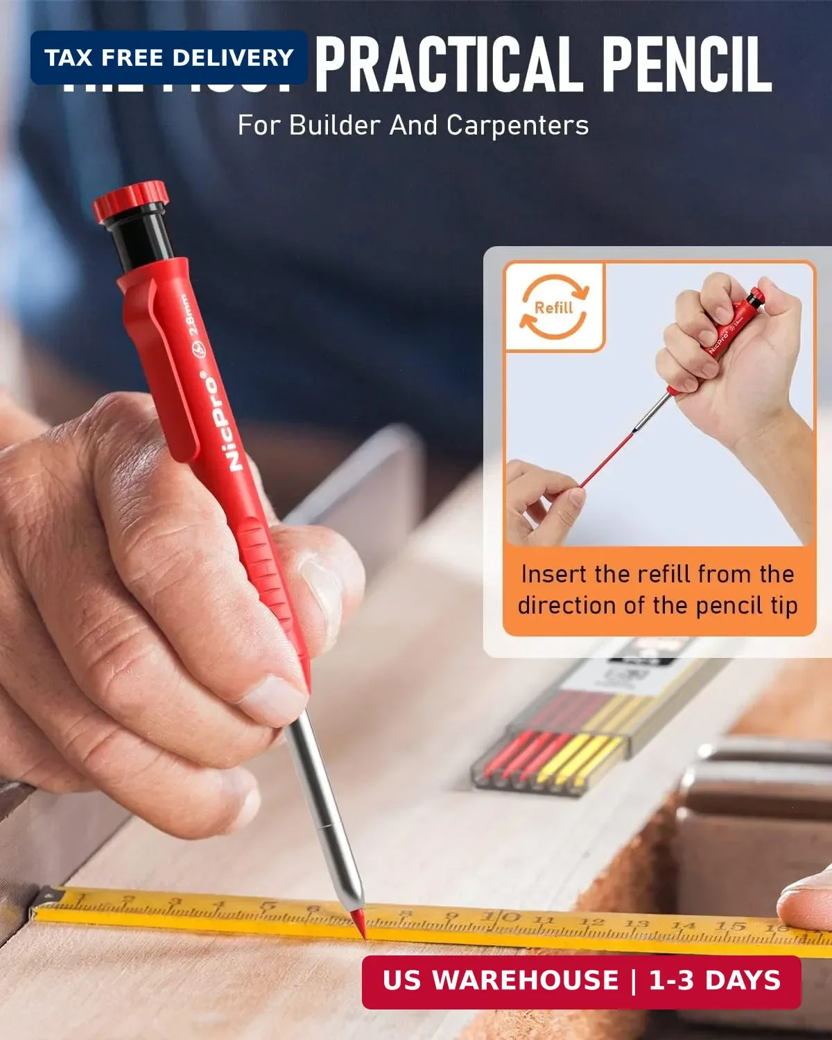 Nicpro 4 Pack Carpenter Pencils with Sharpener, Construction Mechanical Pencil S