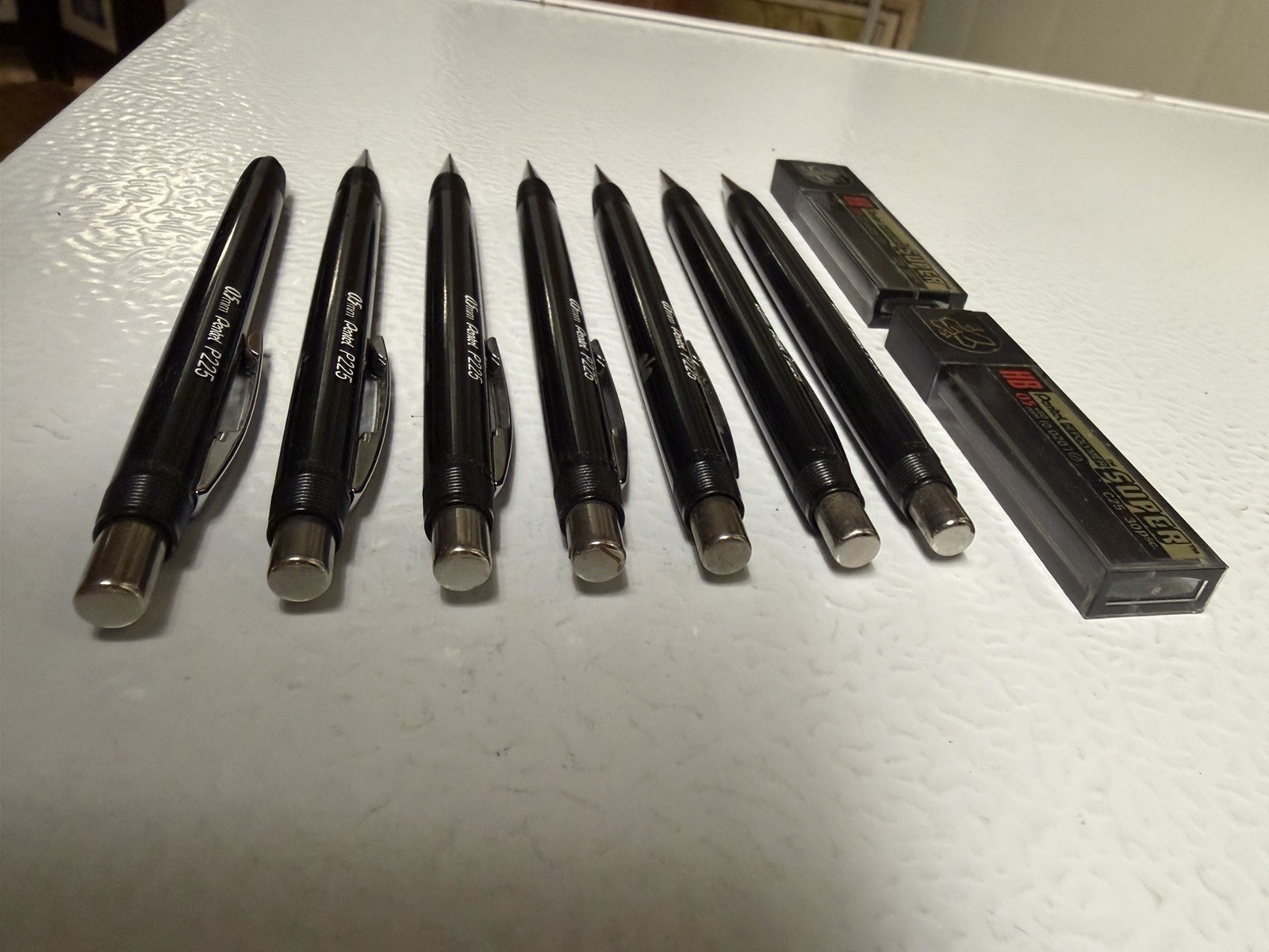 7 Vintage Black Pentel P225 Mechanical Pencils 0.5mm w/Refills Made in Japan