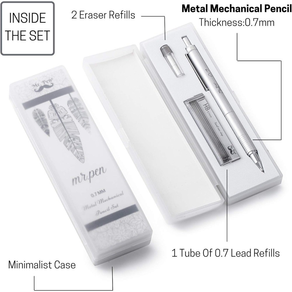 0.7mm Mechanical Pencil for Drawing, Metal Drafting Pencil with Case