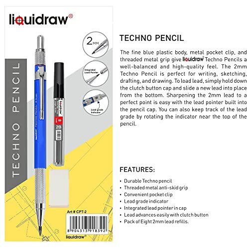 Mechanical Clutch Pencil 2mm With 8 x 2B Leads, Eraser & Integrated Sharpener