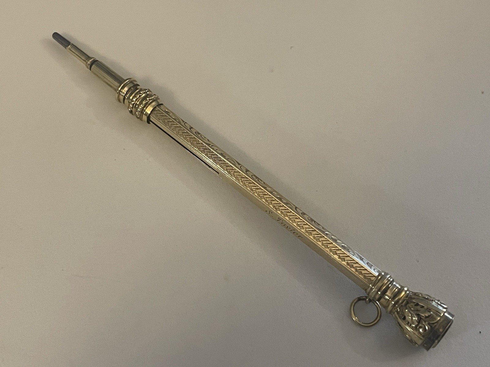 Antique Chatelaine Retractable Pencil Gold Filled Amber Color Jewel MONO🌺🌺