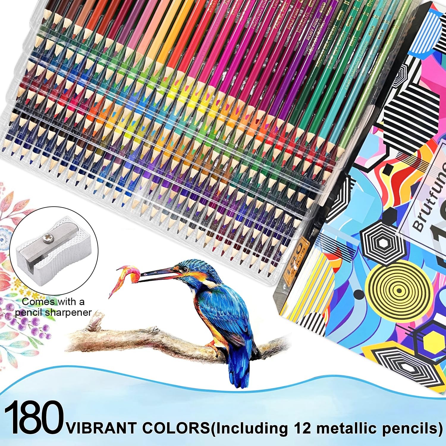 LBW 180 Colored Pencils for Adult Coloring Books, 12 Metallic Pencil, Oil Based