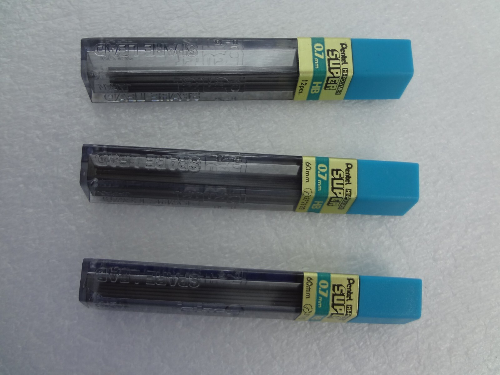 3 Pentel Super Hi-Polymer Pencil Lead Refill 0.7mm HB 12 pieces x 3 NOS