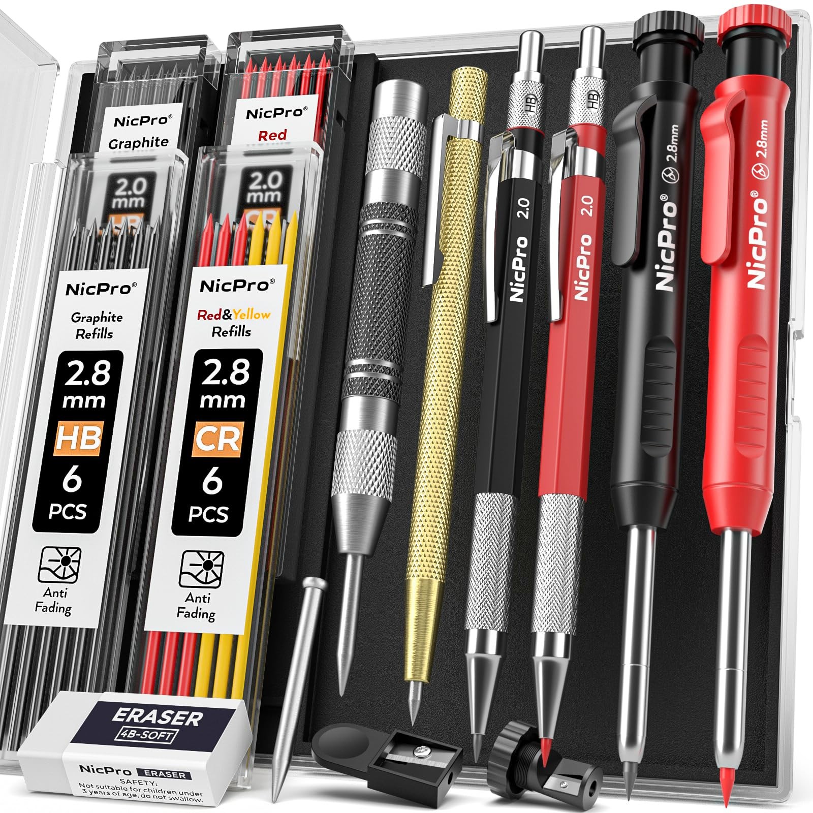 Nicpro 11 Pack Carpenter Pencil Set with Sharpener, Mechanical Carpenter Penc…