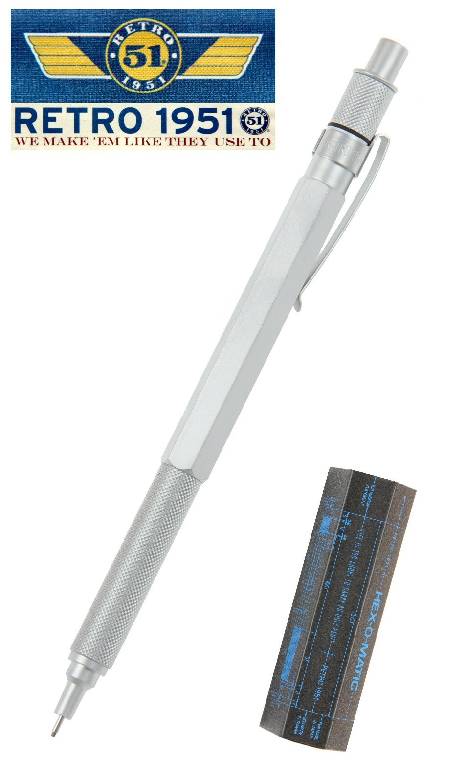 Retro 51 / Hex-o-matic Series Silver 7mm Lead Pencil #HEX-615P