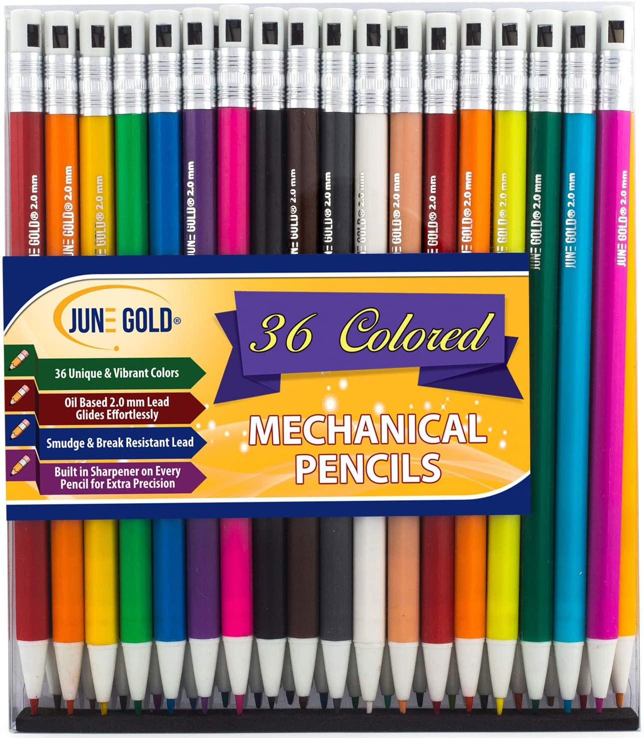 36 Assorted Colored 2.0 Mm Mechanical Pencils, Bold Thickness, 36 Unique Colors