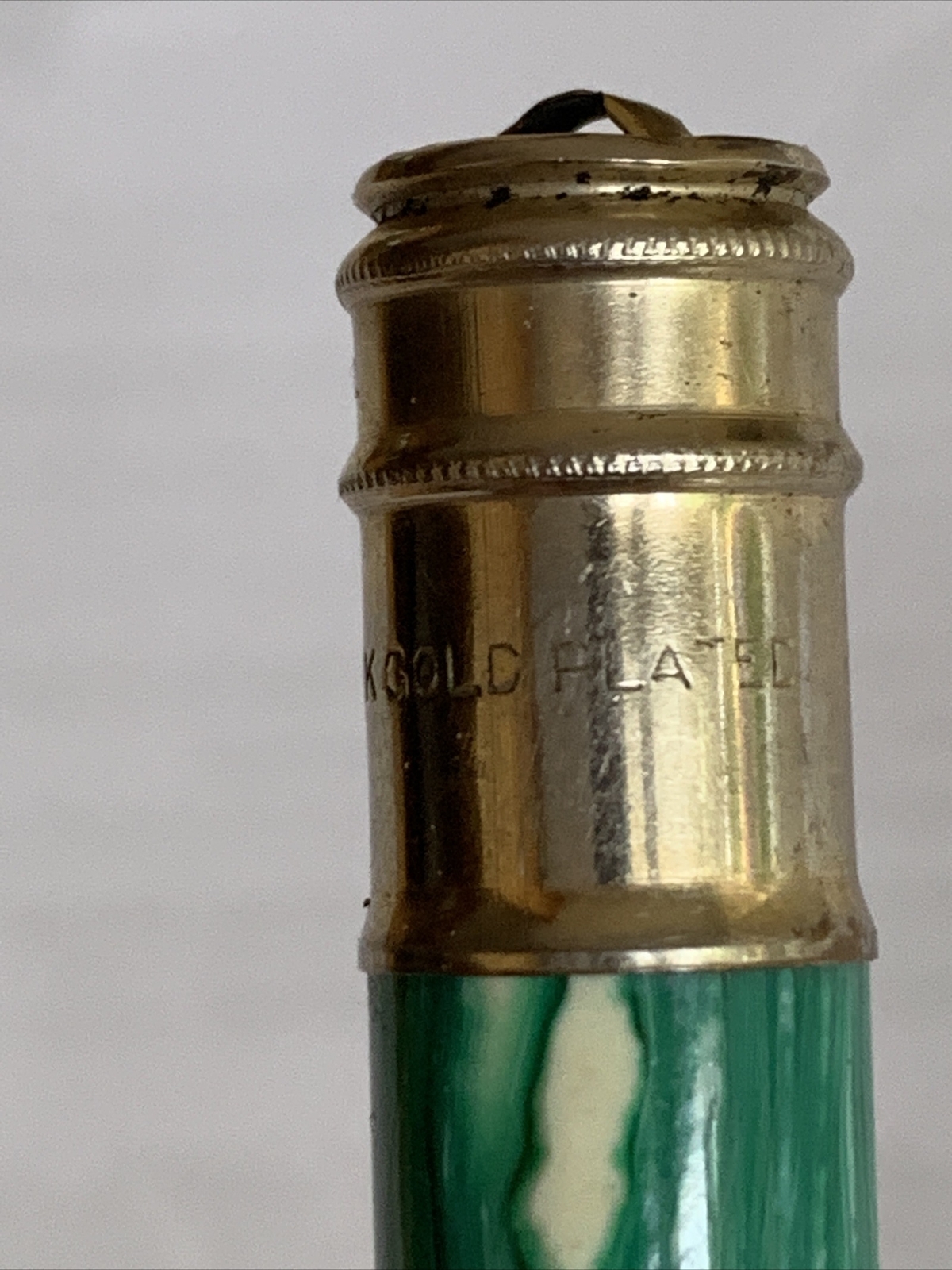 Ambassador Mechanical Pencil 14K Gold Plated Top Swirly Green/White With Lead