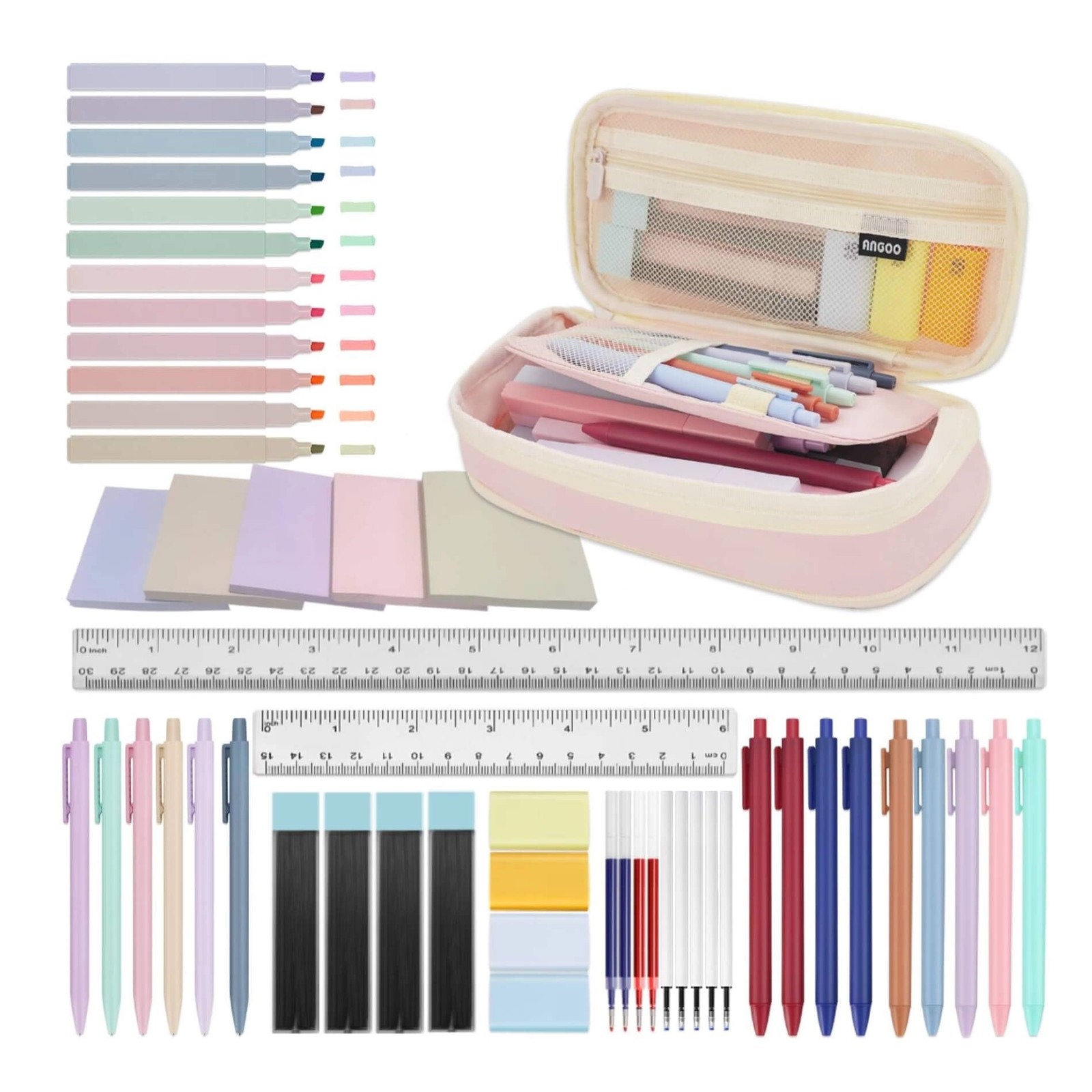 52 PCS Aesthetic School Supplies with Pen Case Gel Pens Rulers Pencils